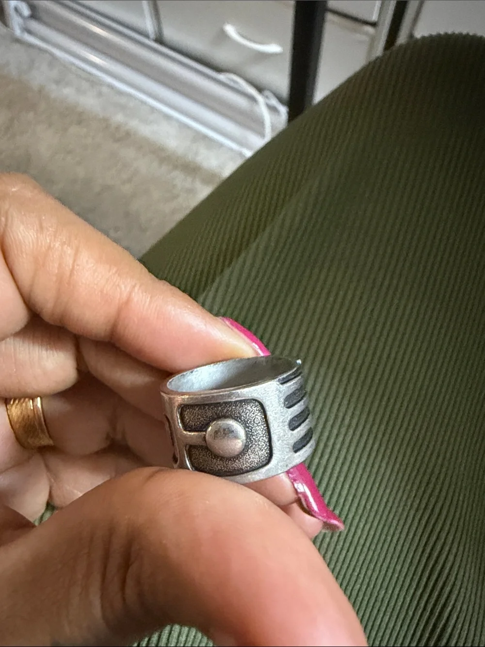 Sterling-Style Silver Tone Wide Band Ring - Modern Geometric Design
